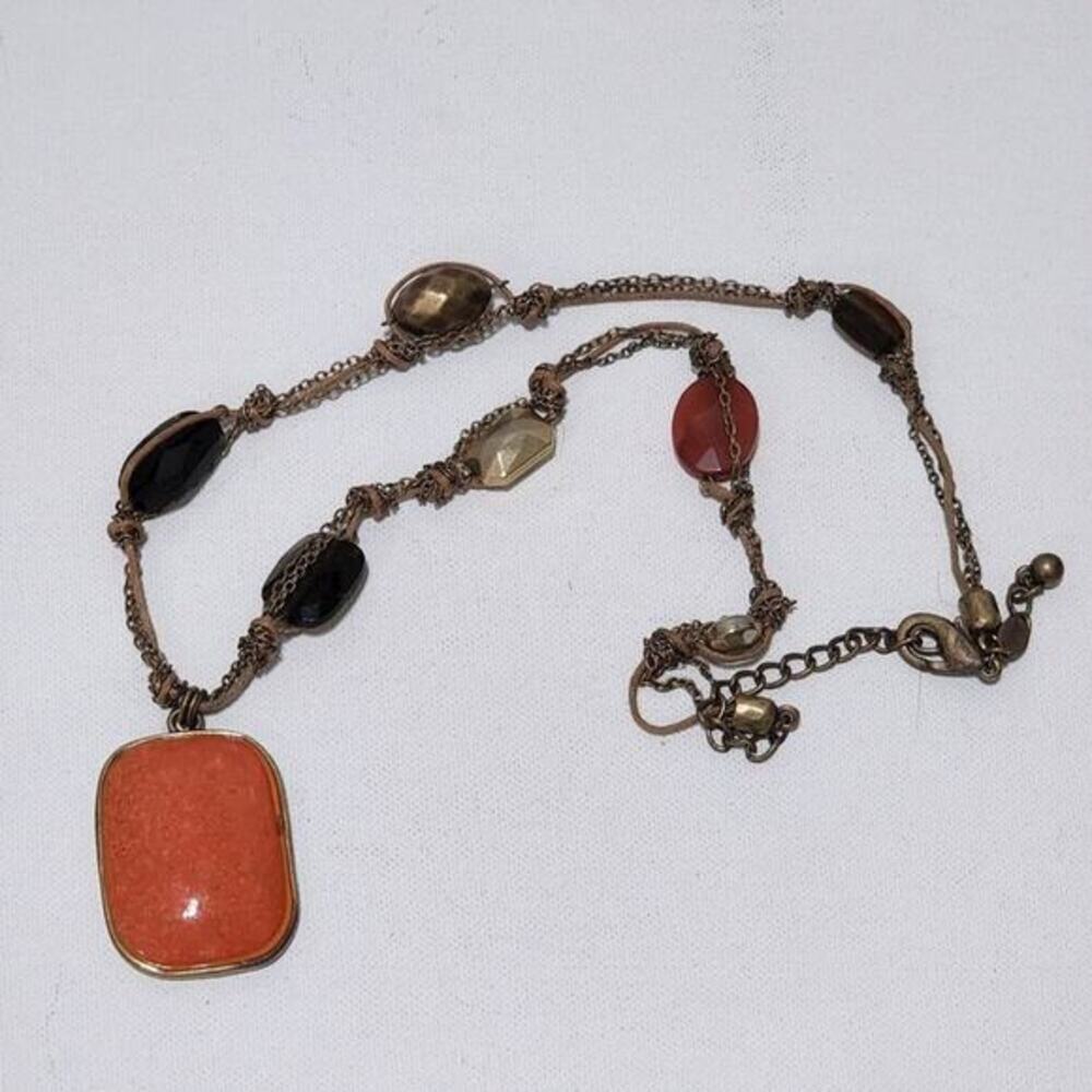 Chico's orange and brass beaded pendant necklace